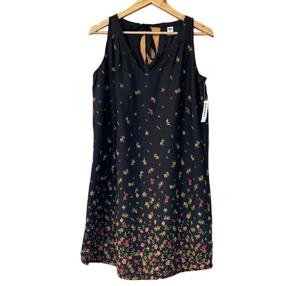 Old Navy Black Pink Ombre Floral Tie Back Midi Shift Dress Sleeveless medium new - Picture 1 of 10